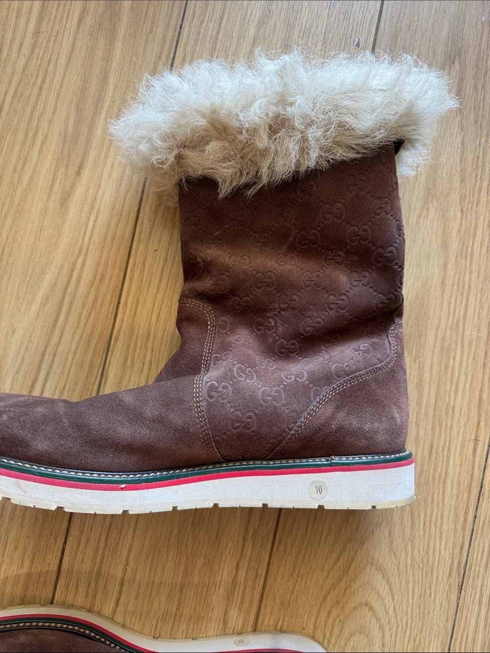 Gucci Brown Suede Shearling-Trim Ankle Boots